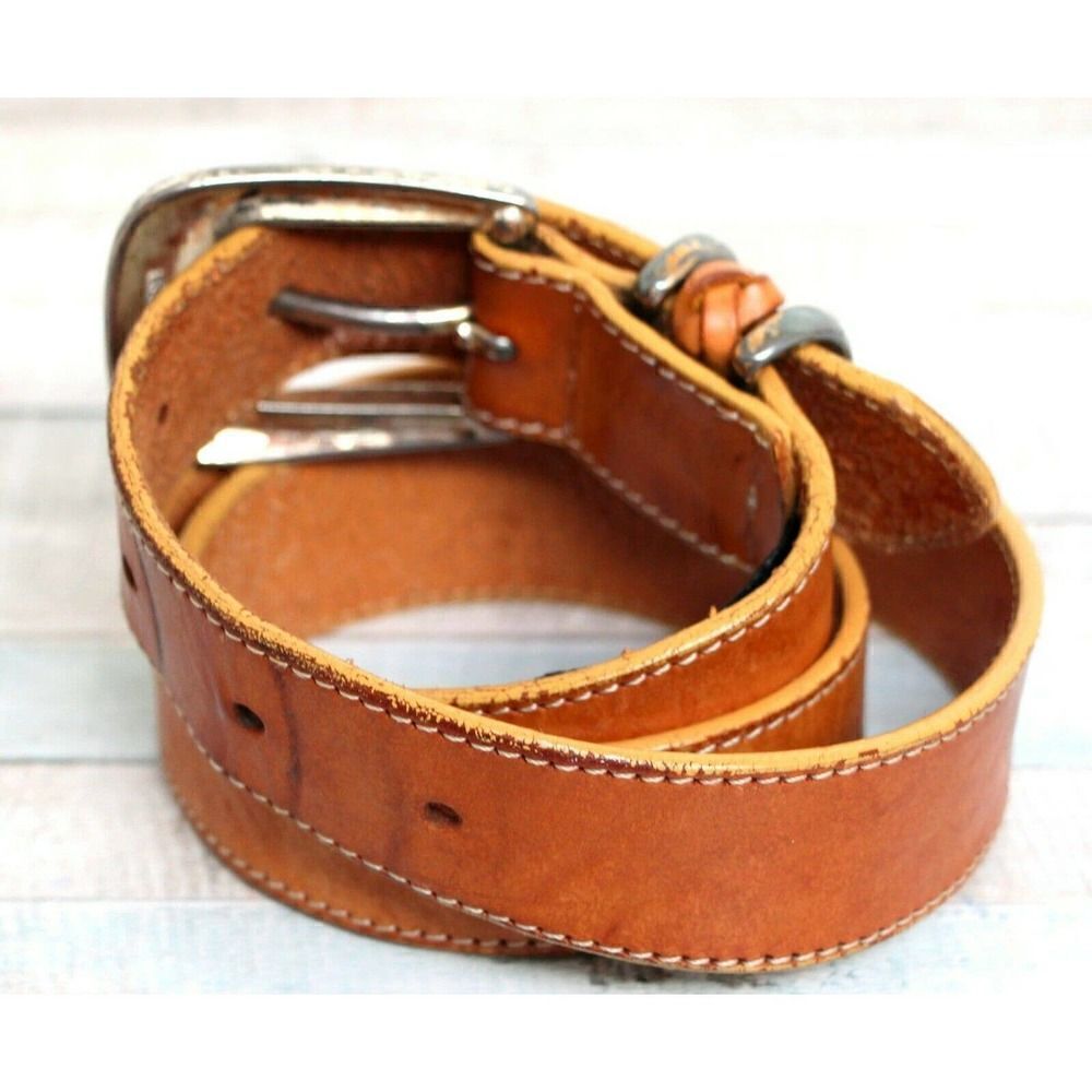 Brighton TAN BROWN GENUINE LEATHER 1 1/8"Wd CASUAL DRESS WOMEN'S BELT S/M (59A - Picture 4 of 10